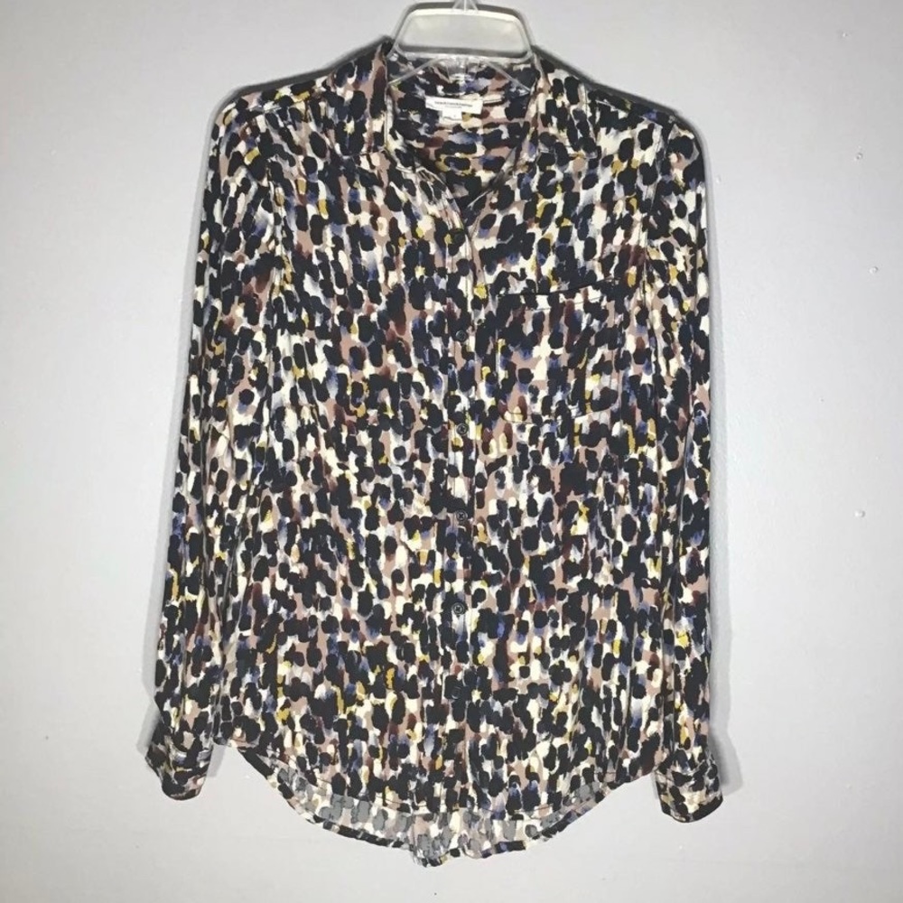 BeachLunchLounge Sz.M Button Down Shirt Black Multi Abstract Print Blouse